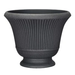 L&G Solutions 12.9 In. H X 16 In. D Polyresin Pedestal Urn Planter Charcoal