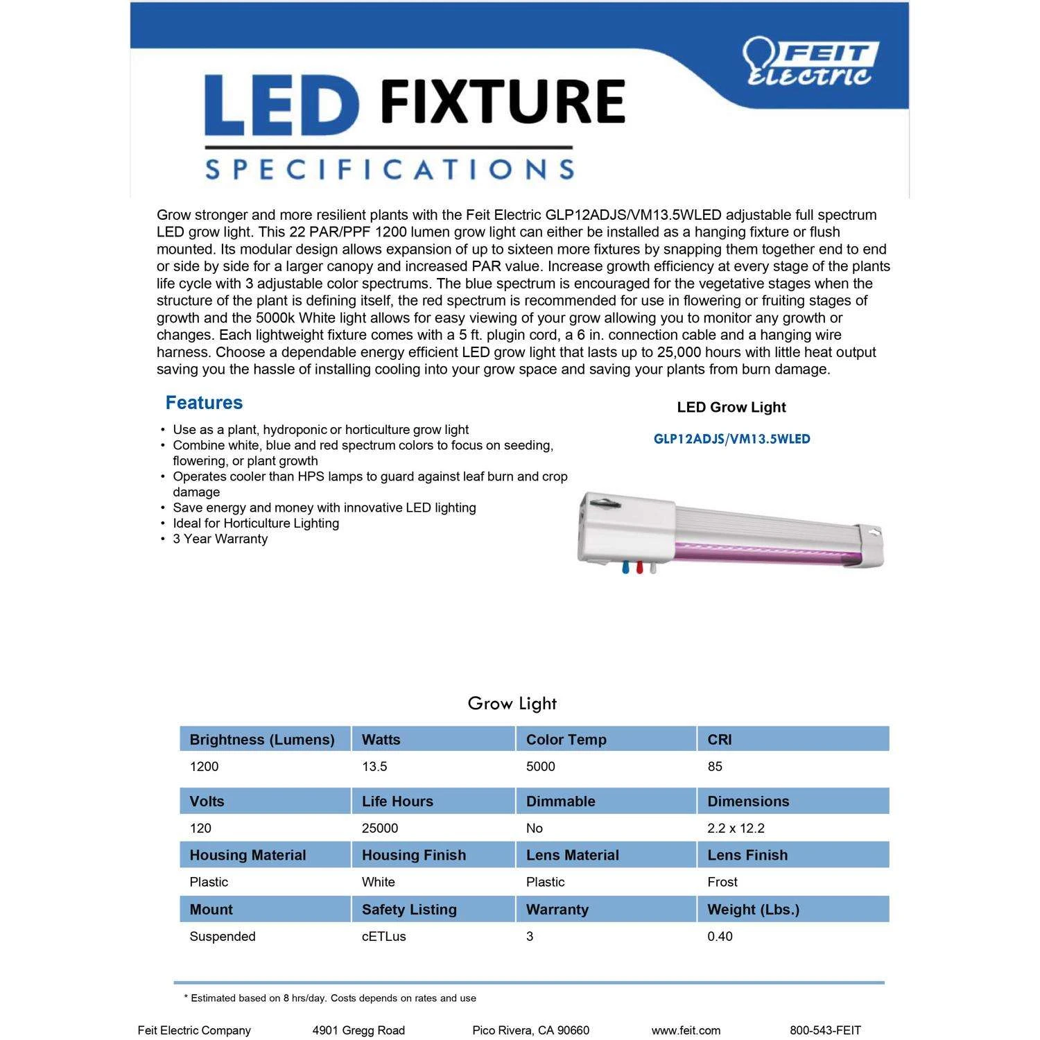 Feit Grow Fixutres Hydroponic Grow Light 13.5 W 8 Feit Grow Fixutres Hydroponic Grow Light 13.5 W - Image 6