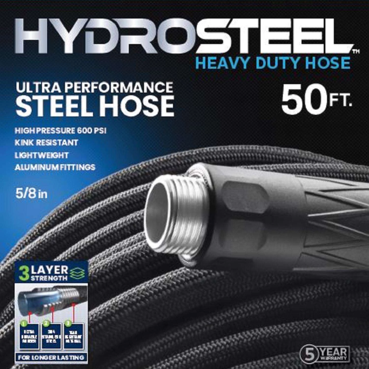 Hydrosteel 5/8 In. D X 50 Ft. L Heavy Duty Garden Hose 3 Hydrosteel 5/8 In. D X 50 Ft. L Heavy Duty Garden Hose