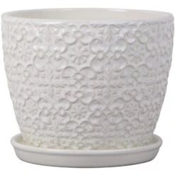Trendspot 6.8 In. H X 8 In. W X 8 In. D Ceramic Mediterranean Planter White