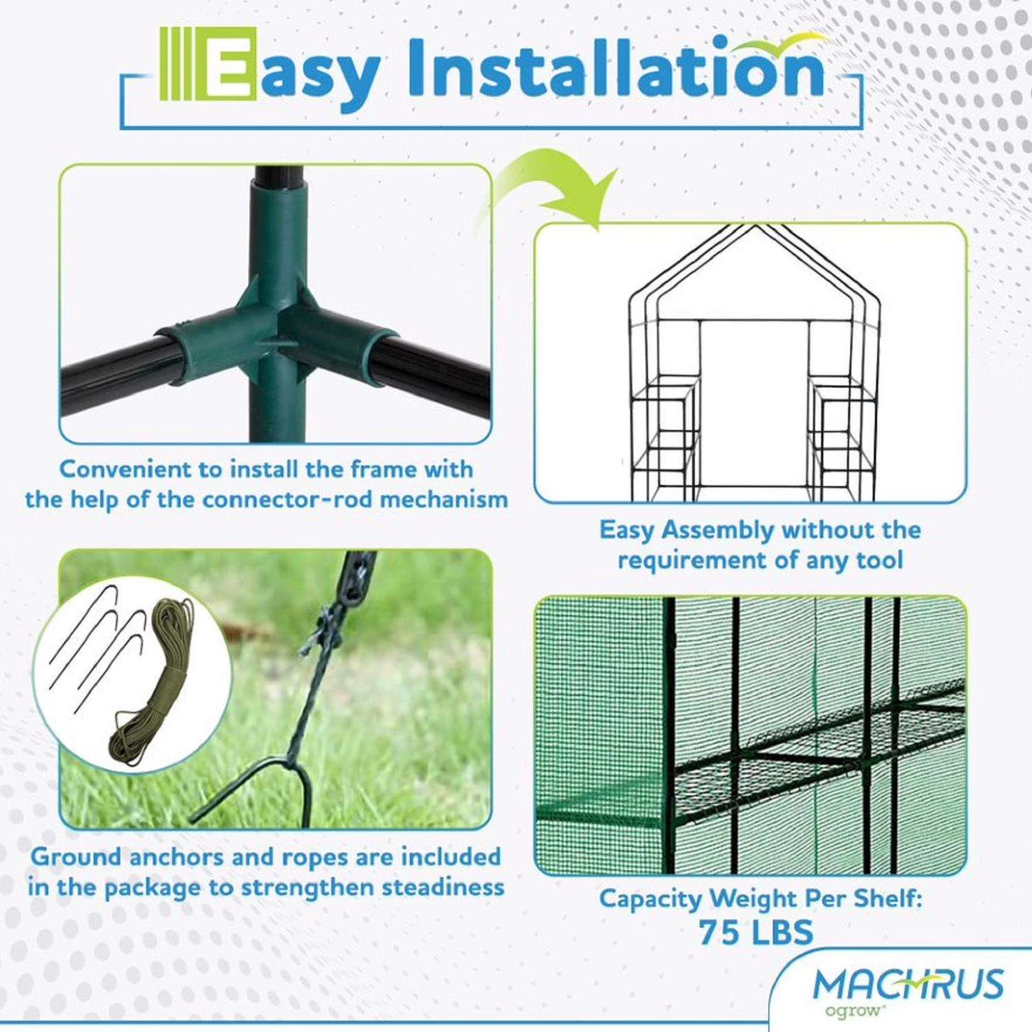 OGrow Green 83 In. H X 67 In. W Walk-In Greenhouse 7 OGrow Green 83 In. H X 67 In. W Walk-In Greenhouse - Image 5