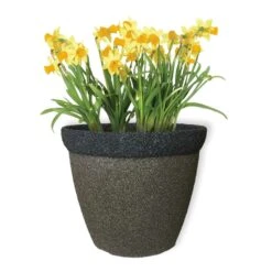 Misco 10.75 In. H X 12.8 In. D Resin/Stone Powder 2 Tone Planter Brown