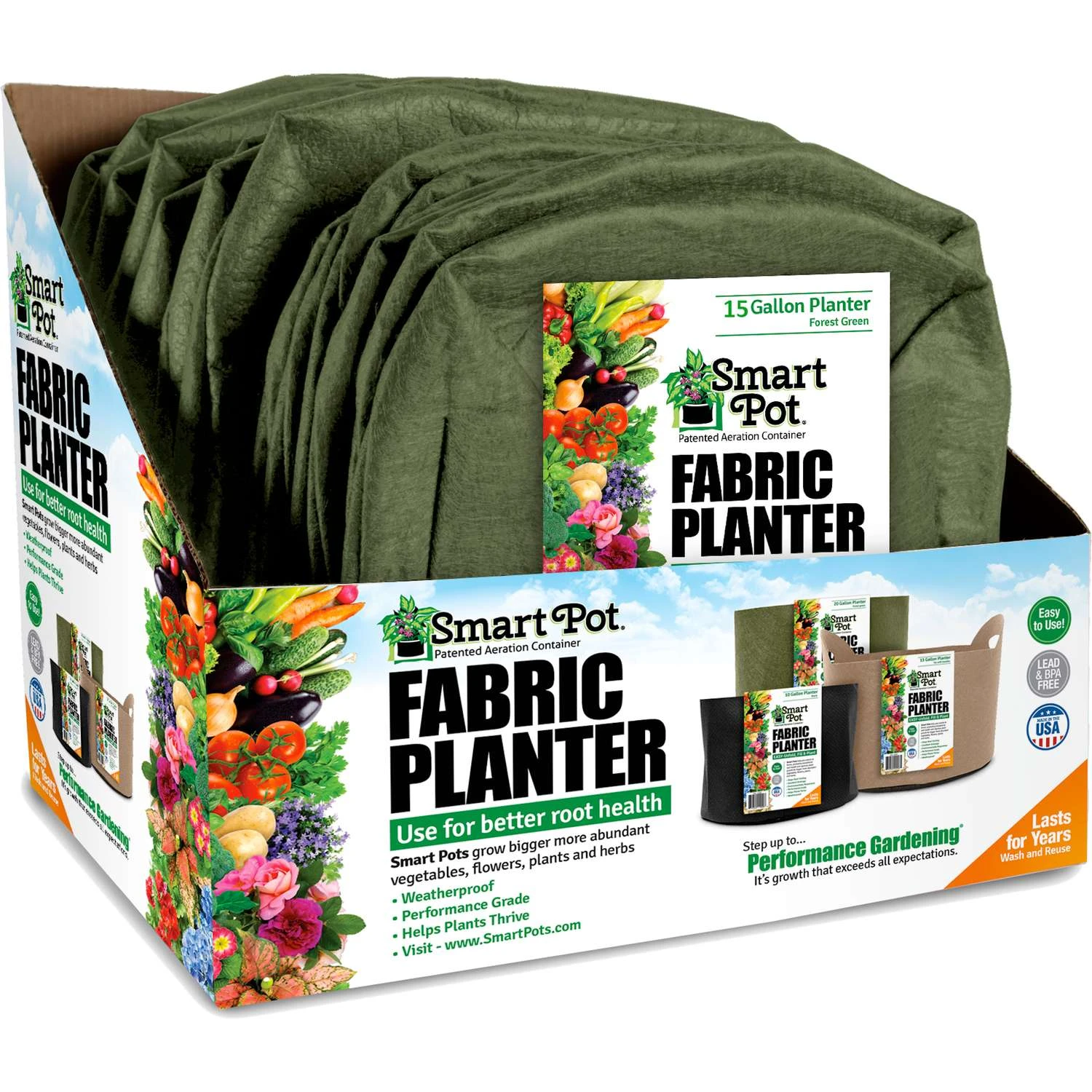 Smart Pot 13.5 In. H X 20 In. W X 20 In. D X 20 In. D Geo-Thermal Fabric Grow Bag Planter Forest Gre 3 Smart Pot 13.5 In. H X 20 In. W X 20 In. D X 20 In. D Geo-Thermal Fabric Grow Bag Planter Forest Gre