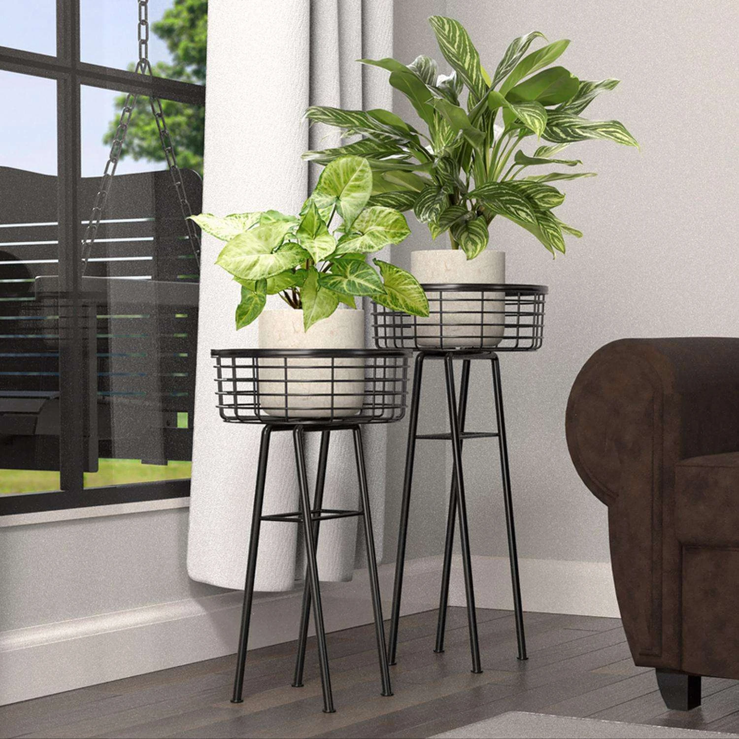 Panacea 20 In. H Black Metal Wire Basket Plant Stand 4 Panacea 20 In. H Black Metal Wire Basket Plant Stand - Image 2