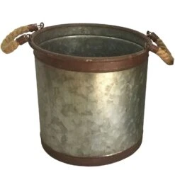 Avera Products 8.5 In. H X 8 In. D Galvanized Metal Rope Handle Bucket Planter Gray