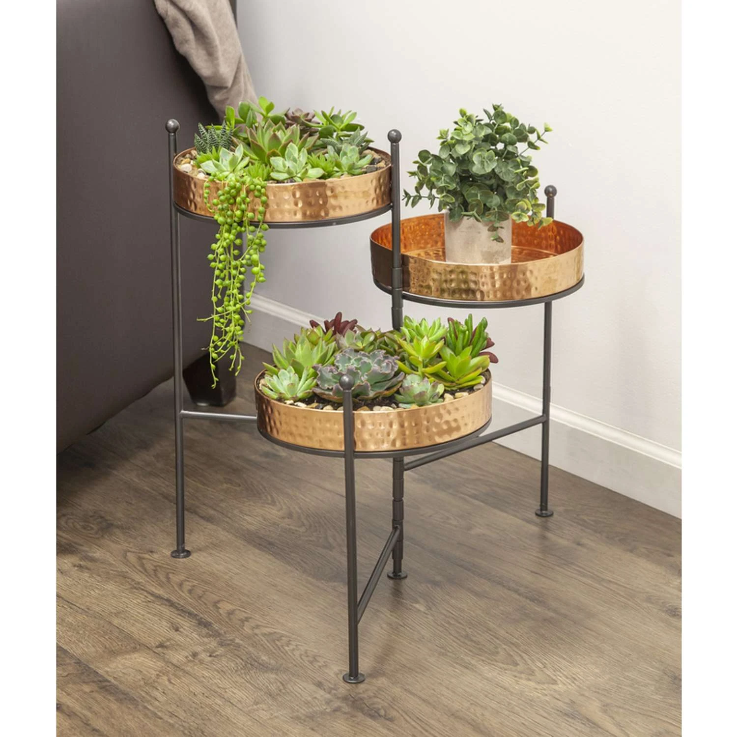Panacea 20.5 In. H X 21.25 In. W X 16.25 In. D Metal 3 Tiered Planter With Stand Copper 3 Panacea 20.5 In. H X 21.25 In. W X 16.25 In. D Metal 3 Tiered Planter With Stand Copper