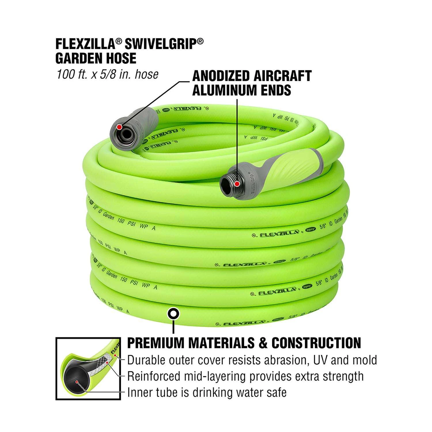 Legacy Flexzilla SwivelGrip 5/8 In. D X 100 Ft. L Garden Hose 6 Legacy Flexzilla SwivelGrip 5/8 In. D X 100 Ft. L Garden Hose - Image 4