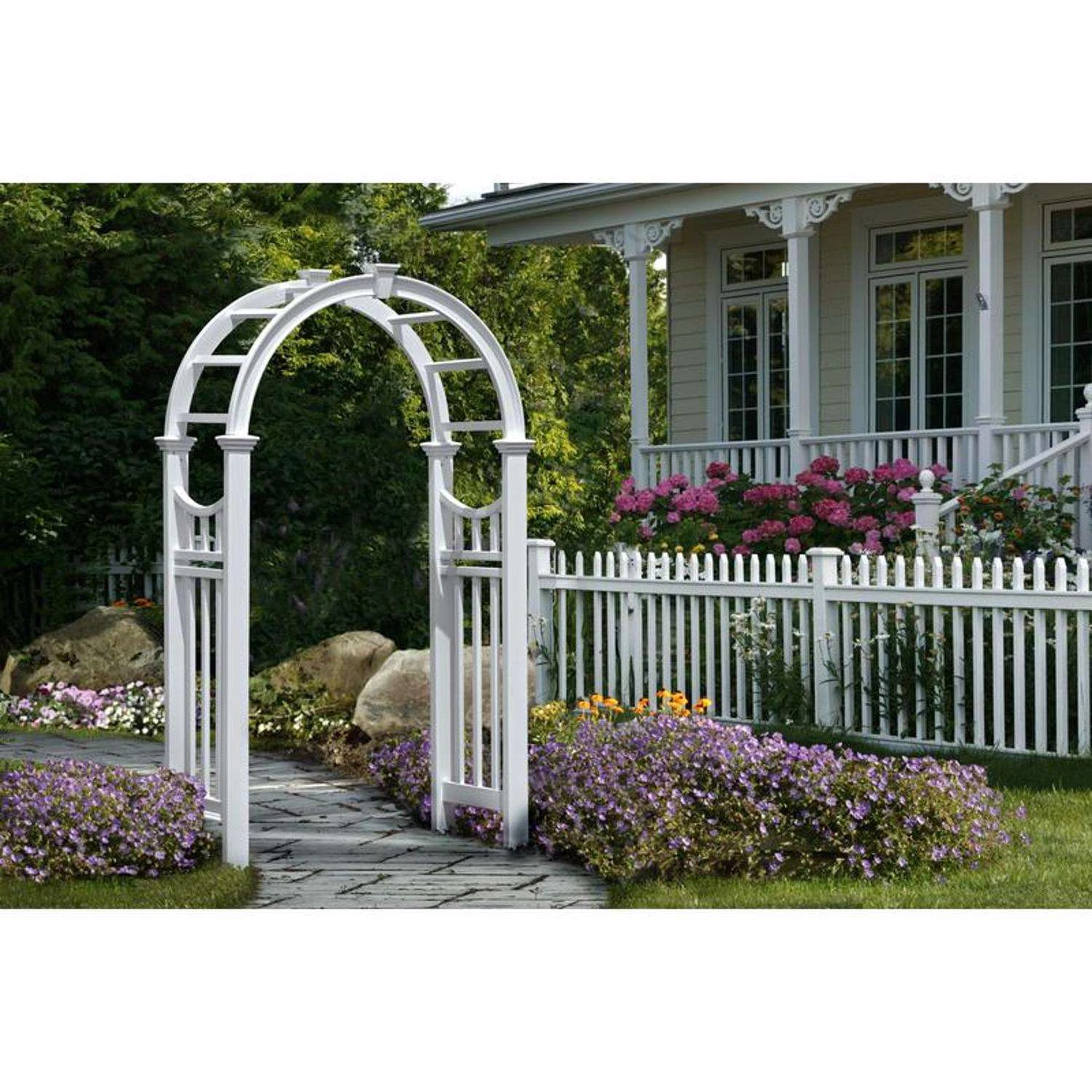 Vita Vienna 86.5 In. H White Vinyl Garden Arbor 3 Vita Vienna 86.5 In. H White Vinyl Garden Arbor