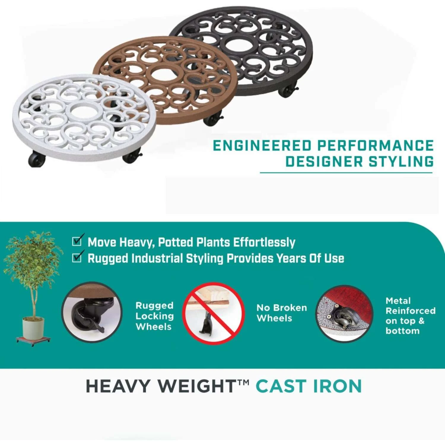 Panacea 3 In. H Assorted Iron Wheeled Plant Stand 4 Panacea 3 In. H Assorted Iron Wheeled Plant Stand - Image 2