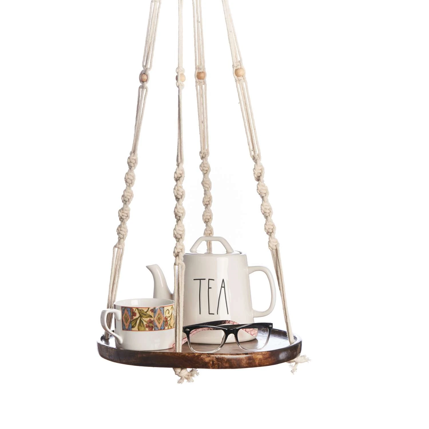 Primitive Planters Brown/Off-White Cotton/Wood 36 In. H Shelf Plant Hanger 1 Pk 4 Primitive Planters Brown/Off-White Cotton/Wood 36 In. H Shelf Plant Hanger 1 Pk - Image 2