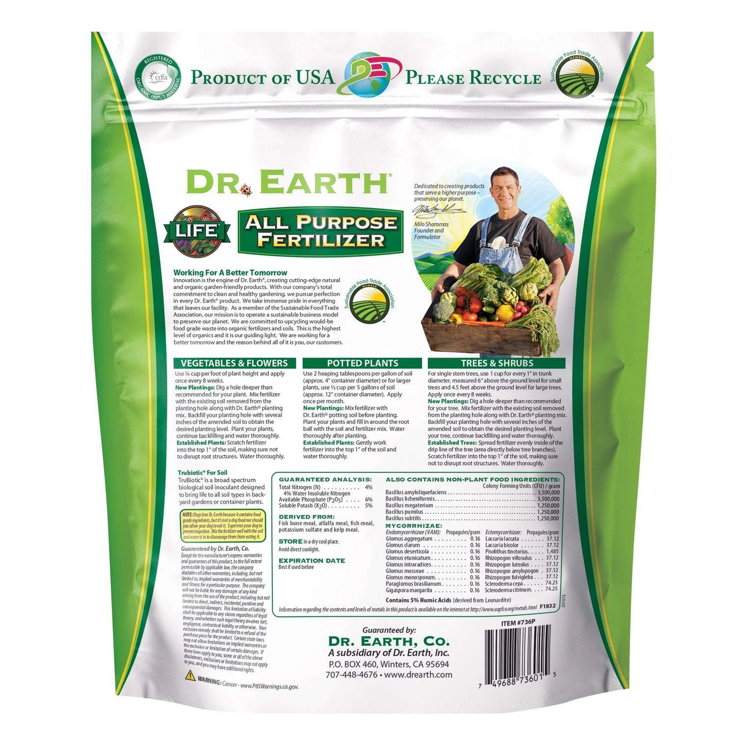 Dr. Earth Life Organic Flowers/Fruits/Vegetables All Purpose Fertilizer 4 Lb 4 Dr. Earth Life Organic Flowers/Fruits/Vegetables All Purpose Fertilizer 4 Lb - Image 2