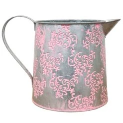 Eve's Garden 14 In. H X 7.5 In. W X 9 In. D Ceramic Ornamental Watering Can Pink/Silver