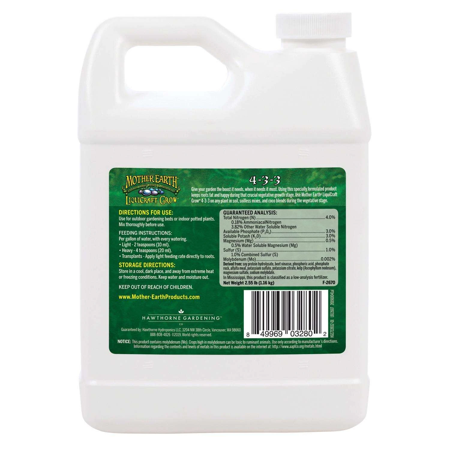 Mother Earth LiquiCraft Grow All Plant 4-3-3 Plant Fertilizer 1 Qt 4 Mother Earth LiquiCraft Grow All Plant 4-3-3 Plant Fertilizer 1 Qt - Image 2