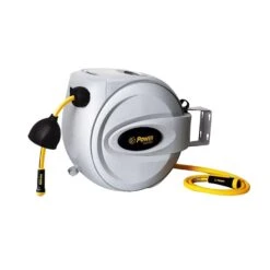 Power 75 Ft. Gray Retractable Free Standing Hose Reel With Hose