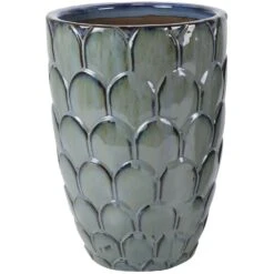Deroma 19.11 In. H X 13 In. D Ceramic Delisle Tall Planter Green