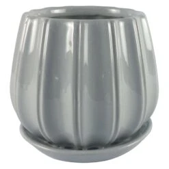 Trendspot Contour 7.28 In. H X 8 In. W X 8 In. D X 8 In. D Ceramic Planter Gray