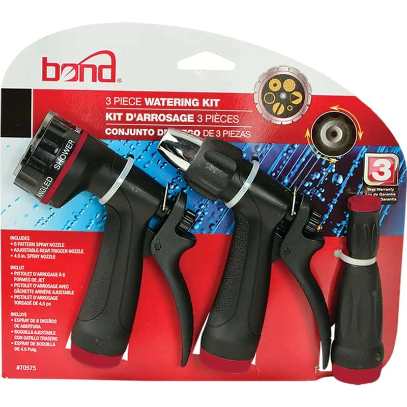 Bond 6 Pattern Adjustable Multi-Pattern ABS Hose Nozzle Set 3 Bond 6 Pattern Adjustable Multi-Pattern ABS Hose Nozzle Set