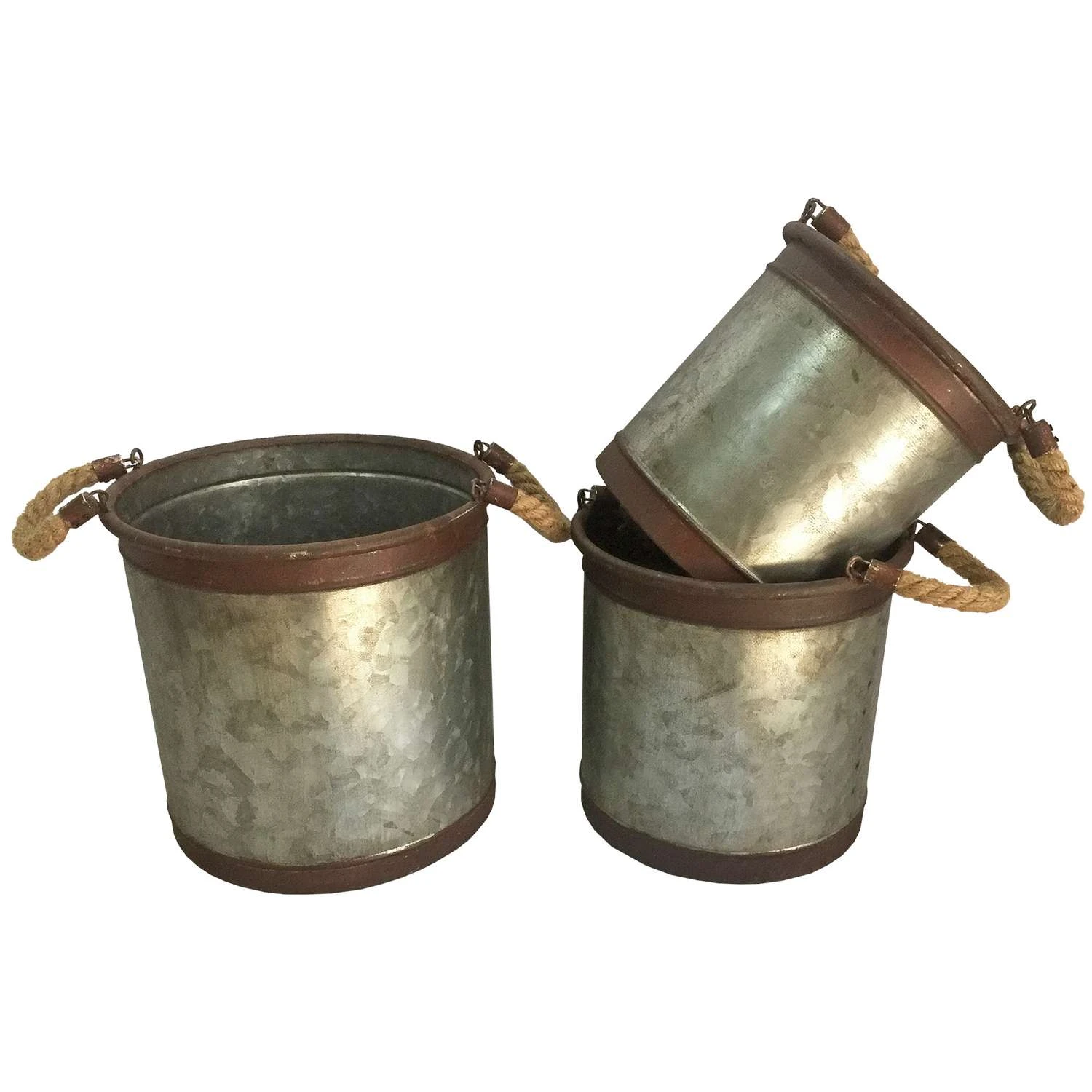 Avera Products 11 In. H X 11 In. D Galvanized Metal Rope Handle Bucket Planter Gray 4 Avera Products 11 In. H X 11 In. D Galvanized Metal Rope Handle Bucket Planter Gray - Image 2