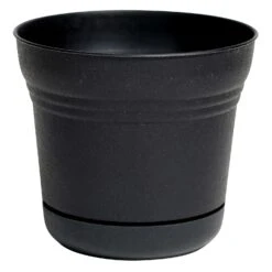 Bloem Saturn 8.5 In. H X 10 In. D Plastic Flower Pot Black