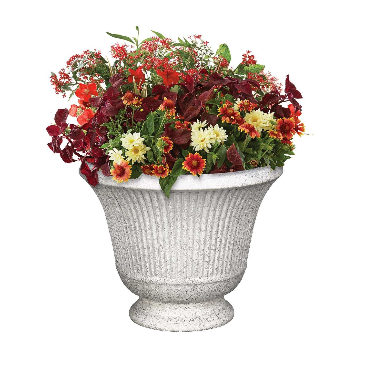 L&G Solutions 12.9 In. H X 16 In. D Polyresin Pedestal Urn Planter Stone 4 L&G Solutions 12.9 In. H X 16 In. D Polyresin Pedestal Urn Planter Stone - Image 2