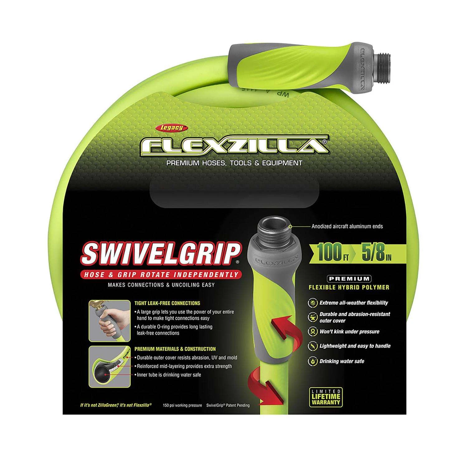 Legacy Flexzilla SwivelGrip 5/8 In. D X 100 Ft. L Garden Hose 4 Legacy Flexzilla SwivelGrip 5/8 In. D X 100 Ft. L Garden Hose - Image 2